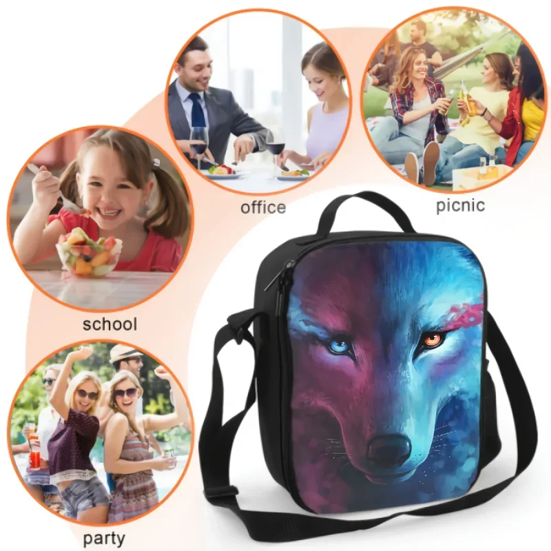 Lobo com Galaxy Sky Isolado Lunch Bag, Cute Tote Lunch Box, Escola, Trabalho, Escritório, Piquenique, Magic Animal Head Face Containers