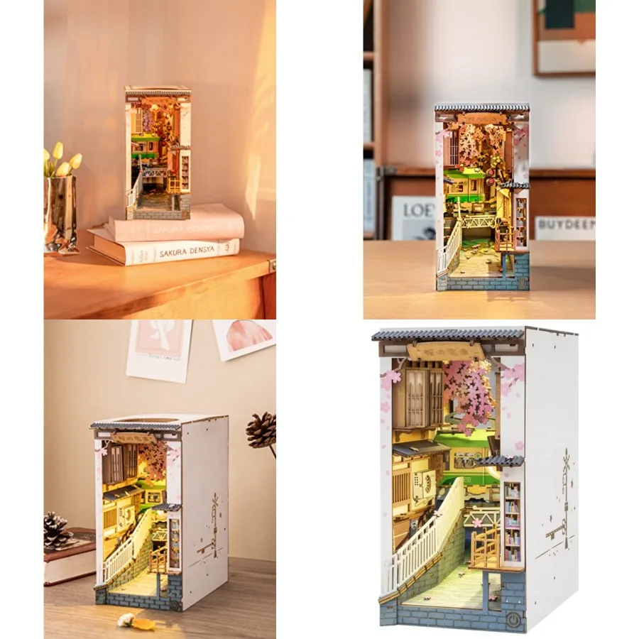 

DIY Book Nook Kit DIY Miniature Dollhouse Booknook Kit 3D Wooden Puzzle with LED Light, Decorative Bookend Bookshelf Insert Dec