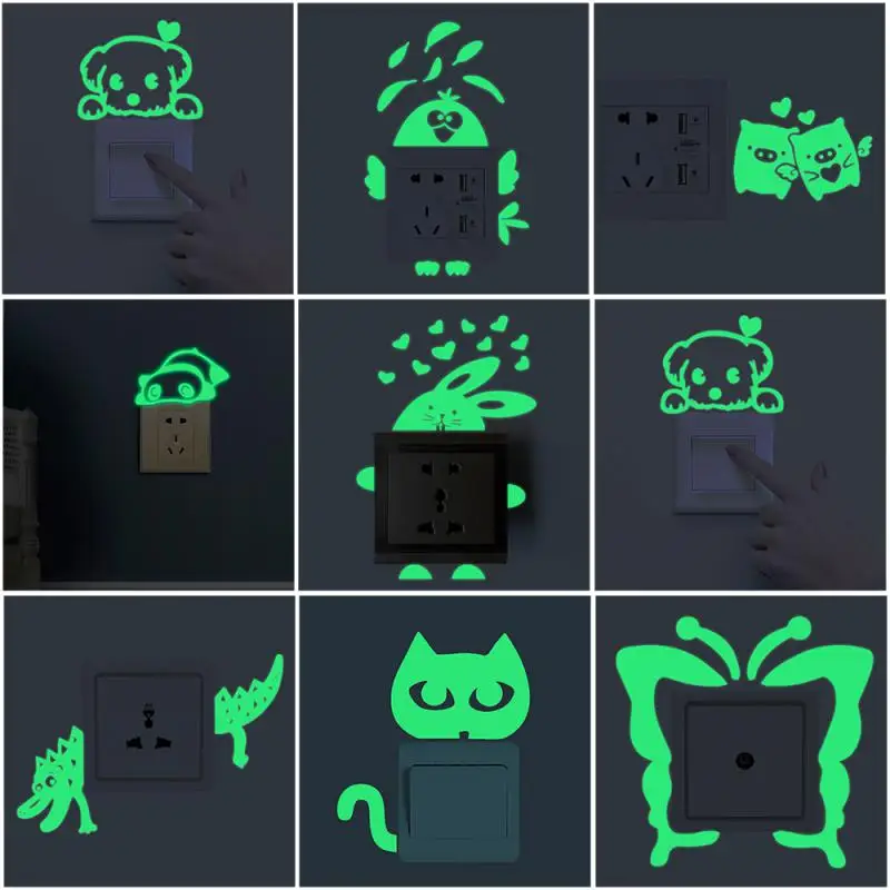 Kids Room Adorable Luminous Glow In The Dark Switch Sticker Unique Design Cartoon Animal Decals For Home Fun Kids Room Decor