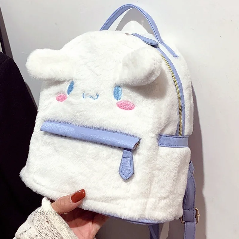 Sanrio Melody Cinnamoroll Plush Pink Backpacks For Women Trend Kawaii Cartoon Backpack Sweet Lolita Soft Student Girls Backpack