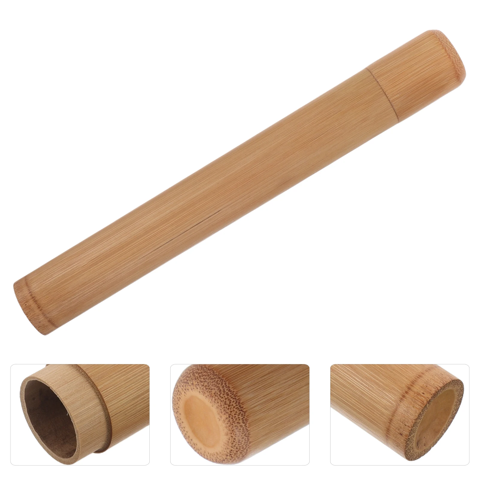 

2 Pcs Bamboo Tube Toothbrush Box Round Case Holder for Camping Portable Wooden Storage