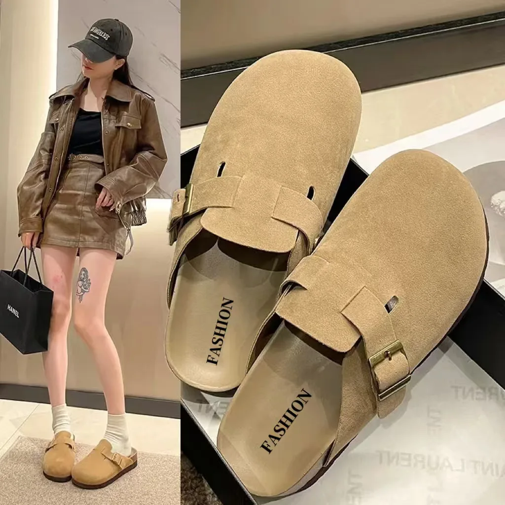 

Women's Summer Suede Clogs Slippers Outdoor Nonslip Beach Sandals Unisex Cork Clogs with Adjustable Buckle