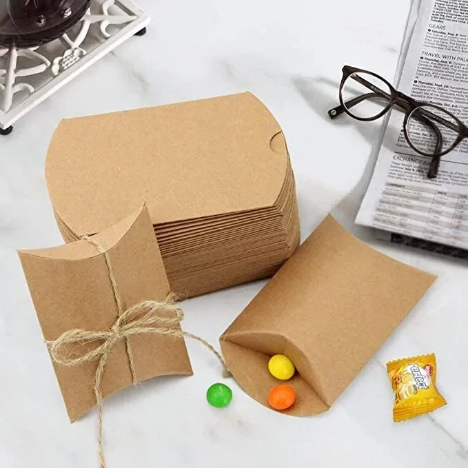 10Pcs Pillow Candy Box Kraft Paper Christmas Gift Packaging Boxes Candy Bags Wedding Favors Birthday Party Decorations