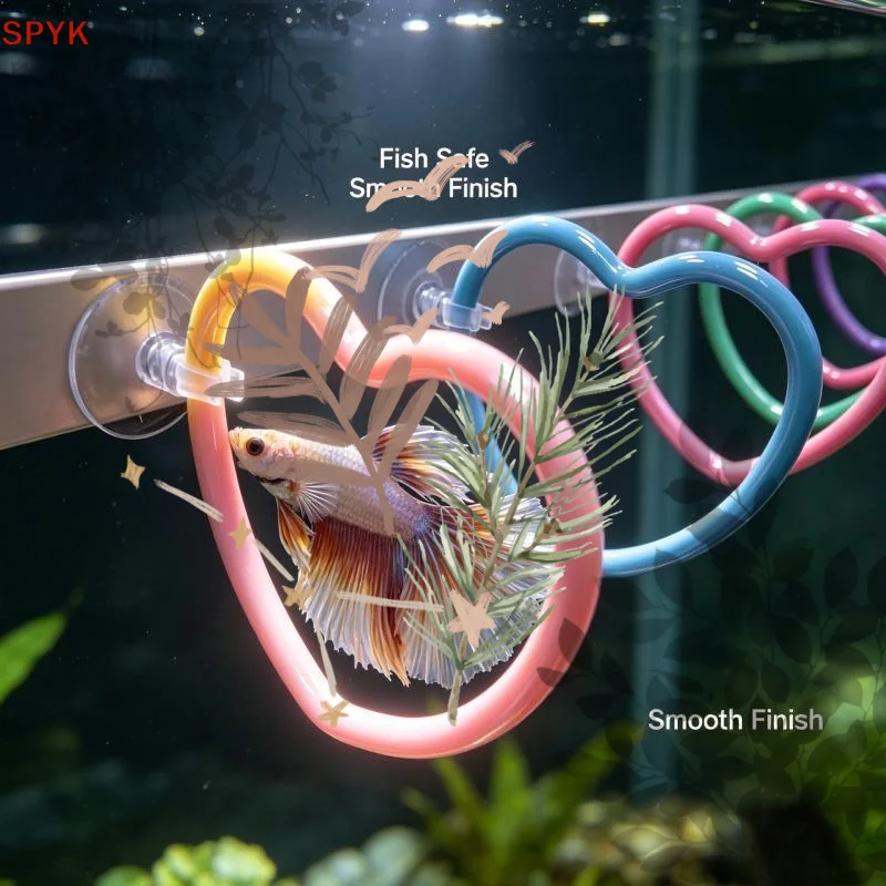 Betta Exercise Rings Suction Cup Fish Training Heart Ring Colorful: 1/6Pcs Tail Toy Circle Tank Decor