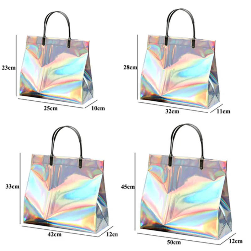 Reusable PVC Laser Tote Bag Thick Handbag For Women Waterproof Travel Storage Bags Portable Clothing Makeup Shopping Bag Gifts