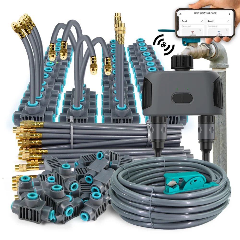 

Садоводство Умный Wi-Fi Bluetooth Двухзонный независимый таймер для орошения Комплект охлаждения тумана Программа полива через приложение Быстрое подключение