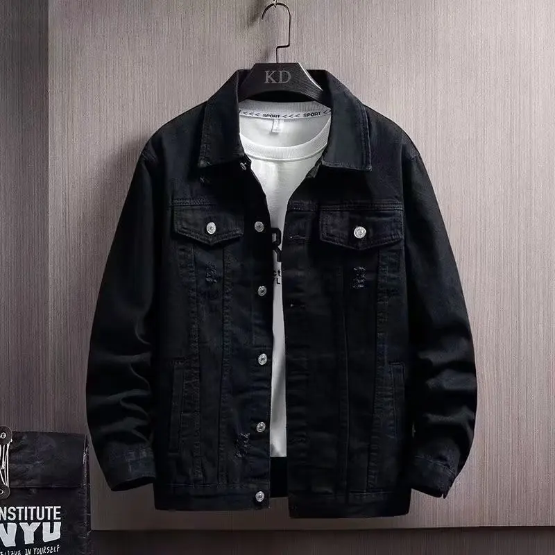 Spring and Autumn Denim Jacket Men's Loose Workwear Jacket Plus Size Retro Versatile Denim Jacket Men's Trendy Jacket M-4XL