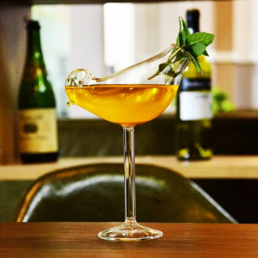 Perlengkapan Pesta Gelas Jus Bentuk Burung Kreatif Gelas Kaca Transparan 150ML Gelas Koktail Anggur Rumah