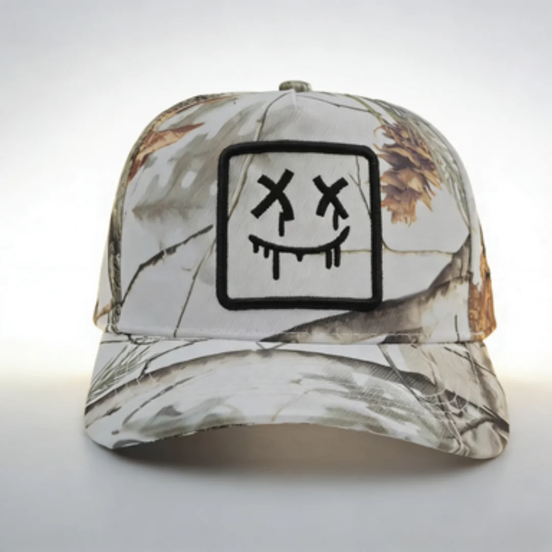 Streetwear Dripping Smiley Face Camo Hat Adjustable Trucker Baseball Cap For Men Women Cool Outdoor Casual Headwear