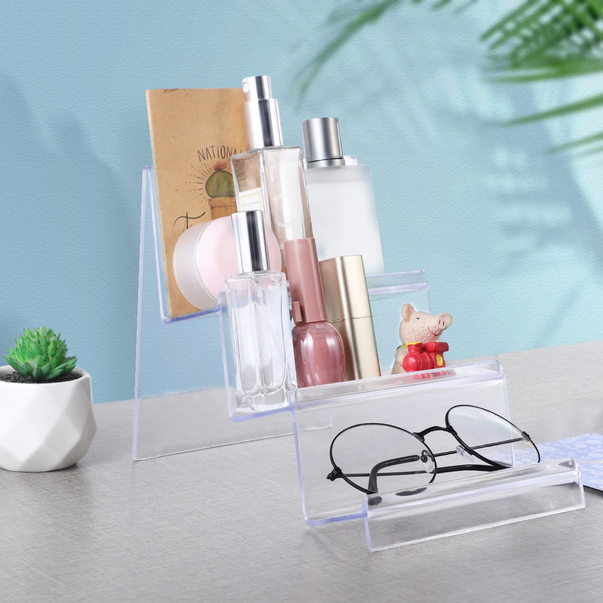 

Three Layer ABS Desktop Storage Rack Transparent Wallet Holder Stand for Mobile Phone Cosmetics Jewelry Books Digital Products