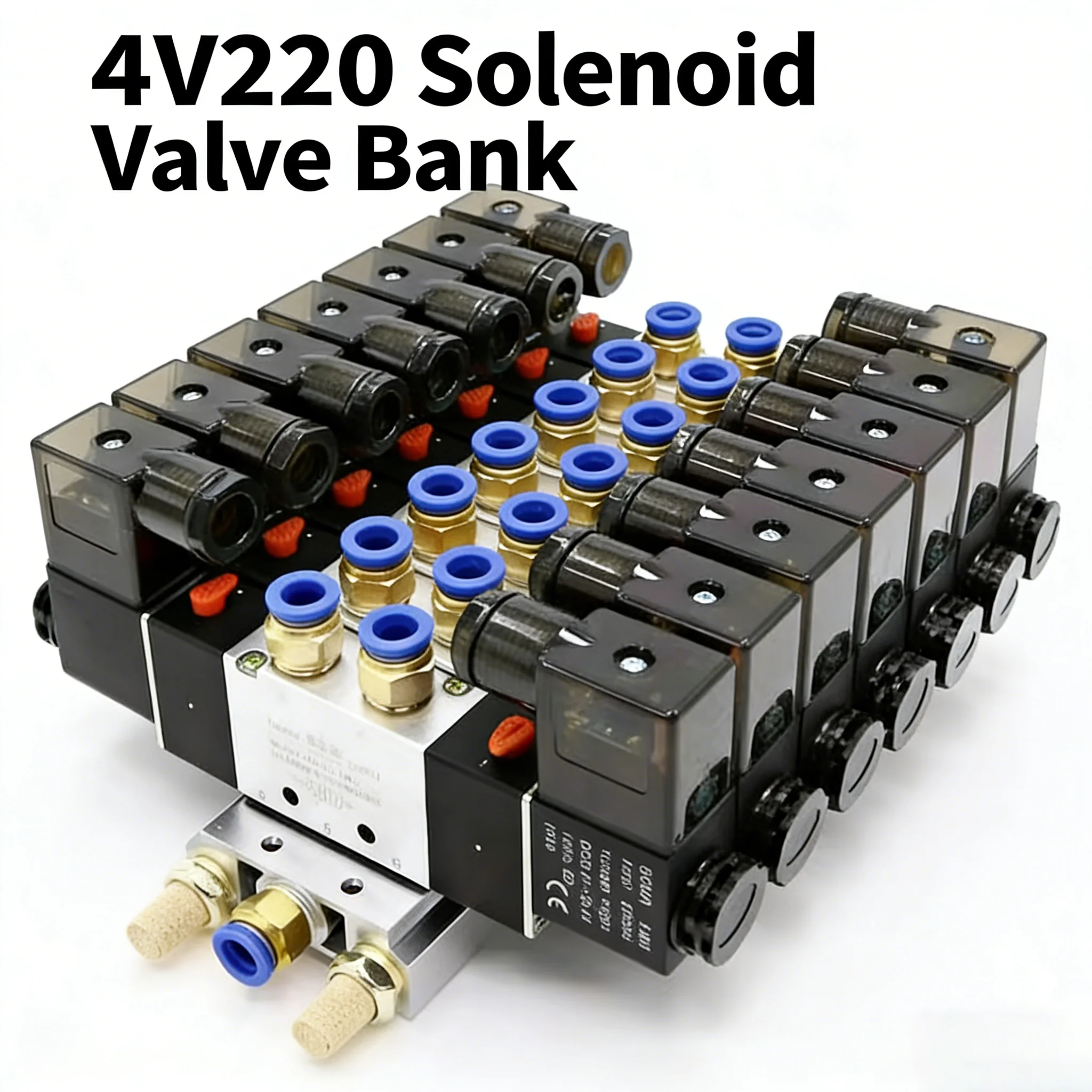 Pneumatic Valve Island Two-position Five-way Double-head Double Coil Solenoid Valve Reversing Control Air Valve Group 4V220-08
