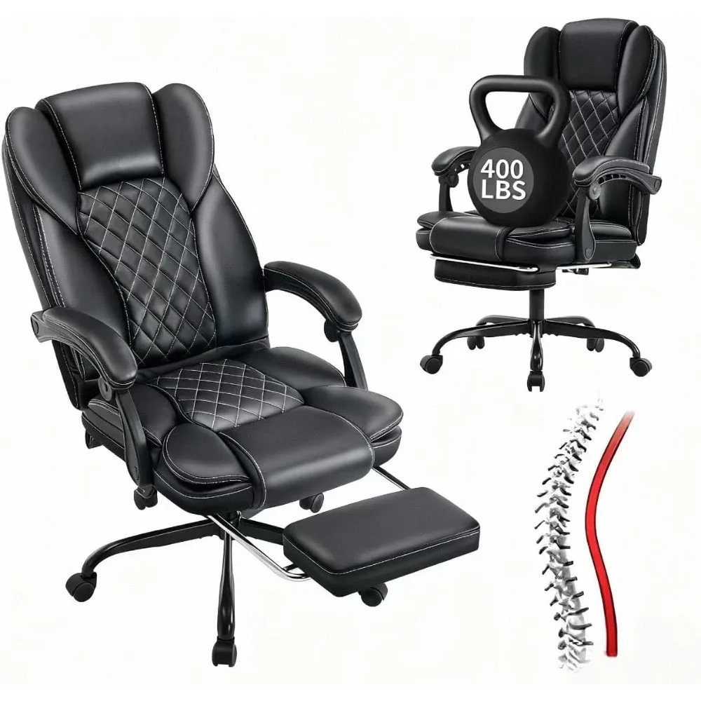 

Office Chair, Big and Tall Office Chair with Foot Rest - PU Leather Ergonomic Desk Chair with High Back Lumbar Support