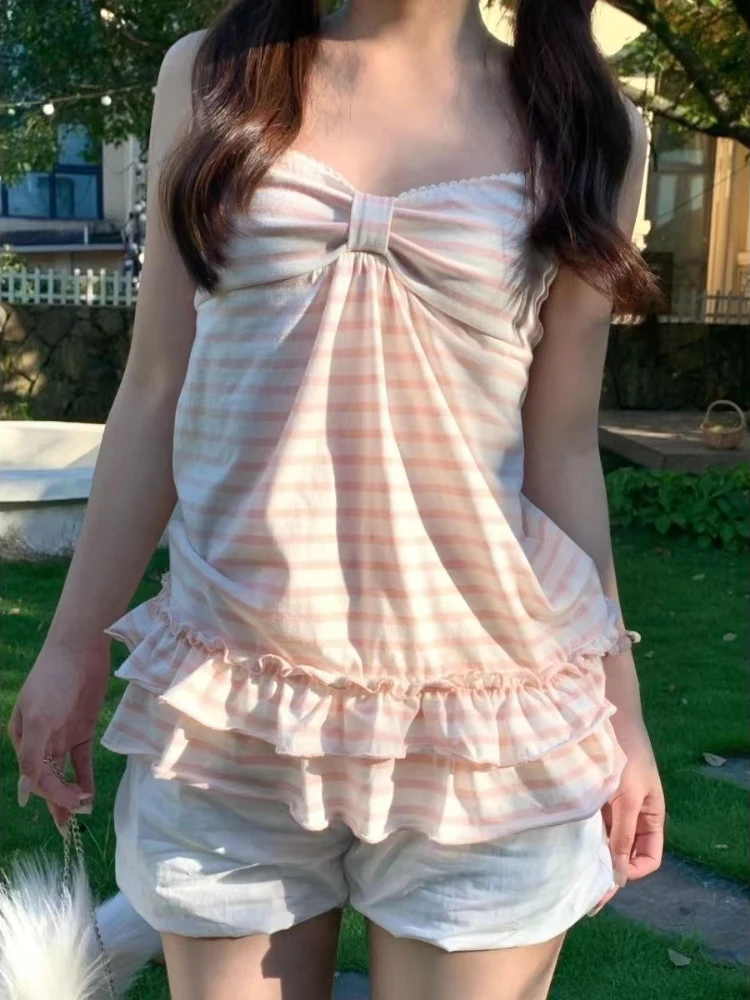 Zoete Y2k Esthetische Kant Patchwork Bodycon Tank Top Vrouwen Streetwear Borduren Bloem Hemdje Harajuku Fee Grunge Boog Vest