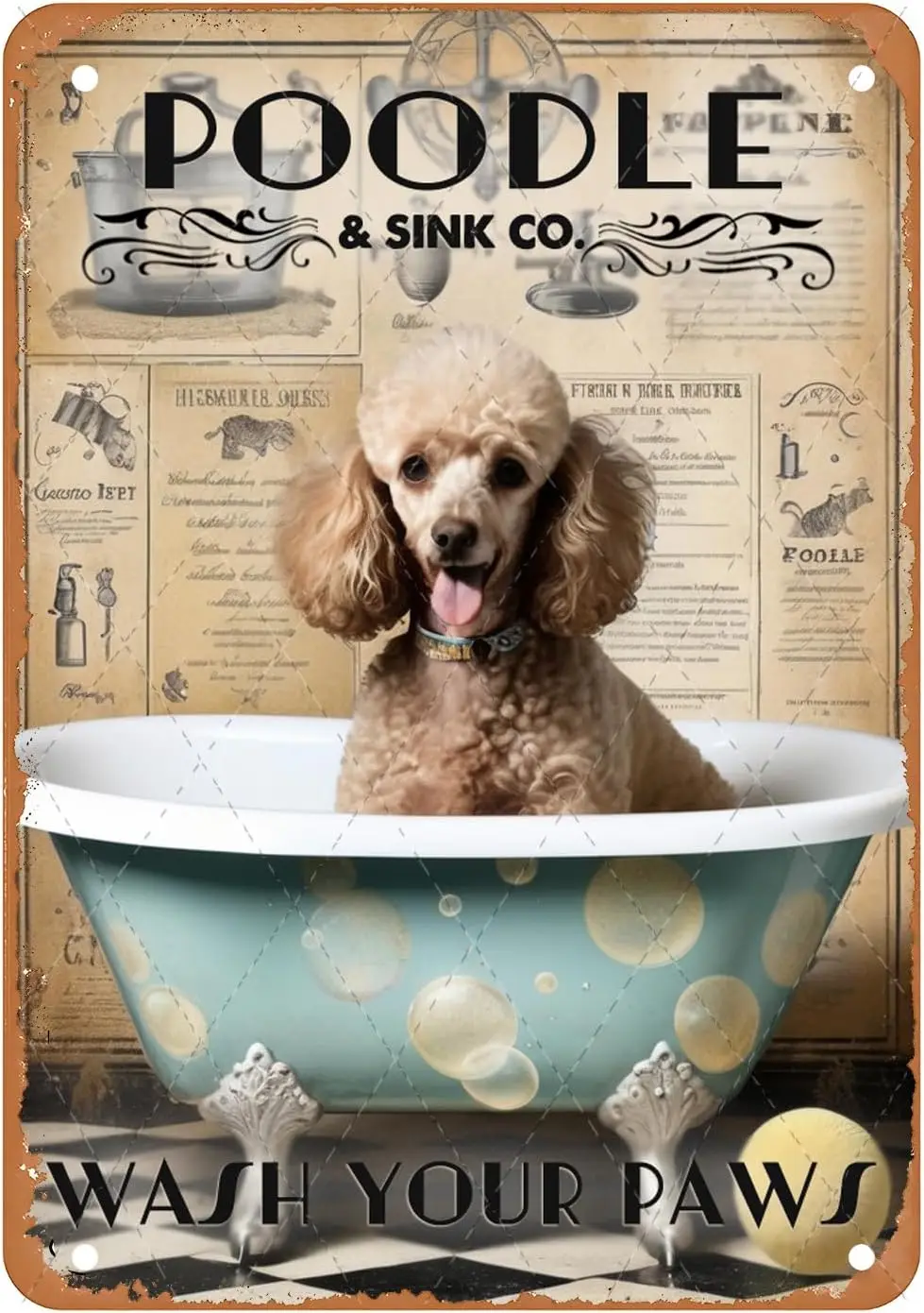 Funny Metal Sign Poodle Decor Wash Your Paws Dog Art For Toile Bathroom Funny Metail Sign Plaque 8x12 in