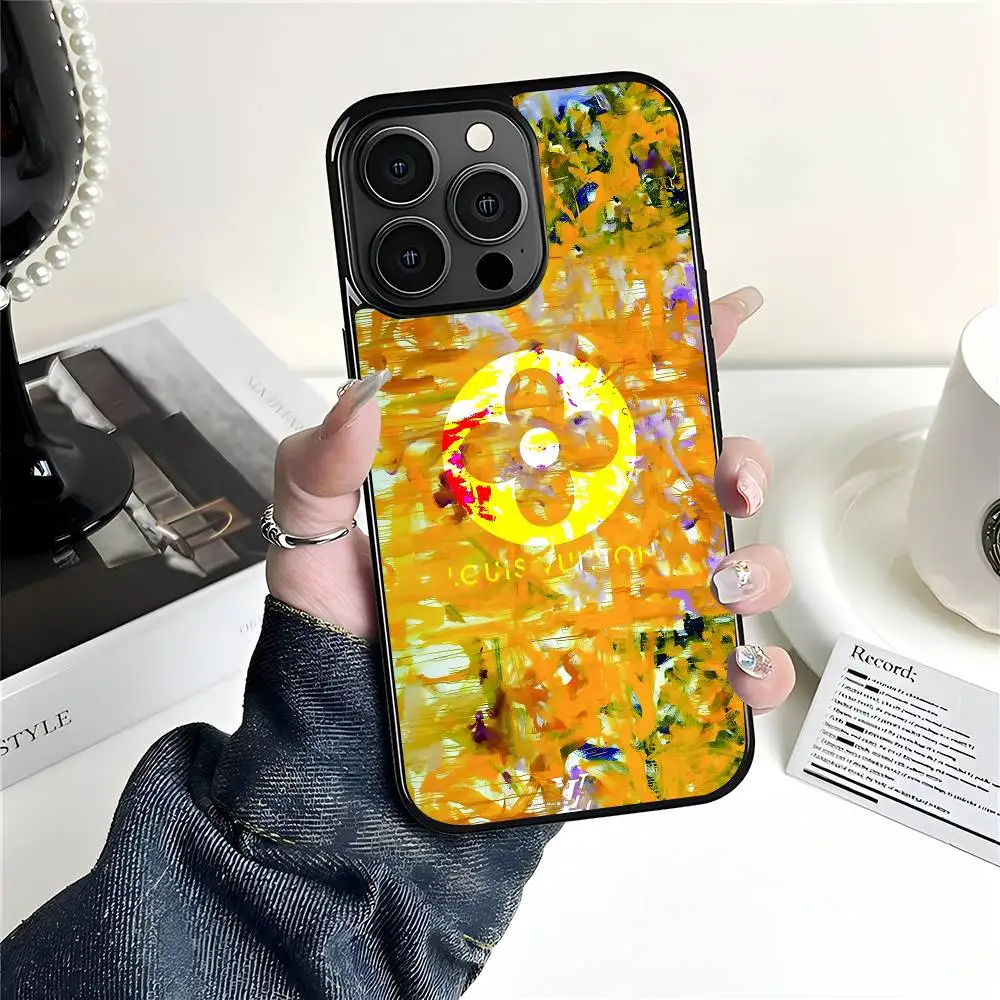 Capa de Celular Fashion L-LOUIS Flower V-VUITTON para iPhone 17 Air 16 15 Pro Max 14 Plus 13 12 11, Capa Traseira Rígida de PC Preta à Prova de Quedas