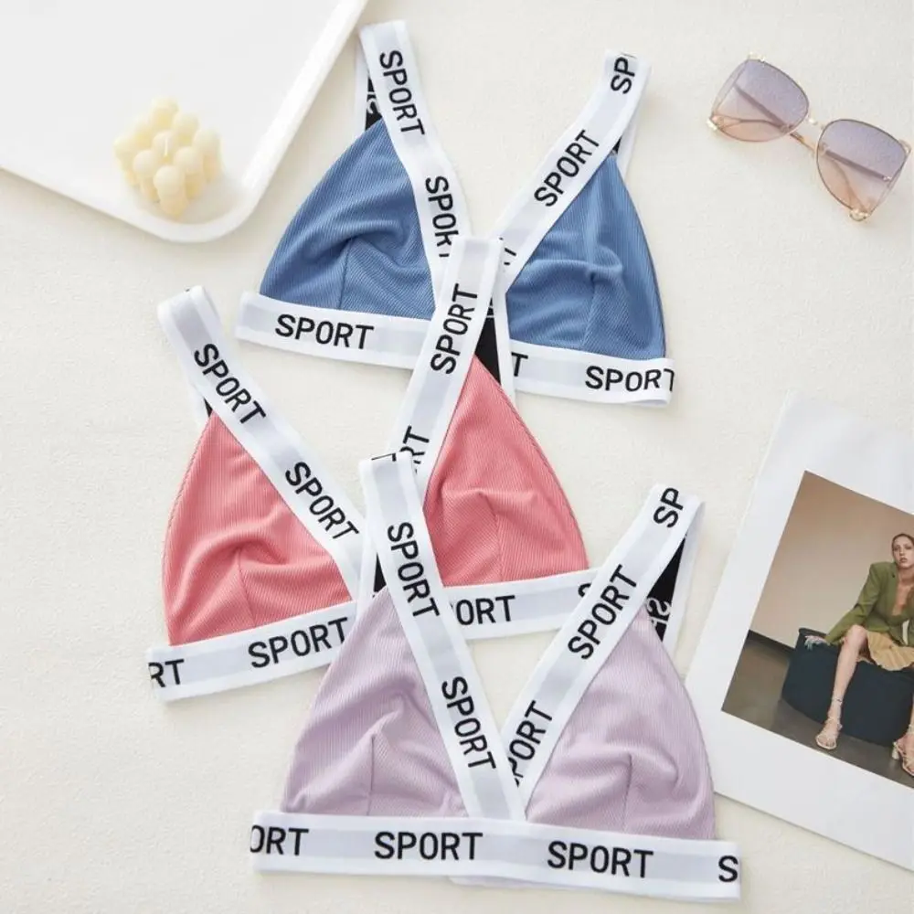 

Sweet Letter Wireless Deep V Bra Patchwork Gathered Breasts Women Underwear Shockproof Lingerie Push Up Bras Girls