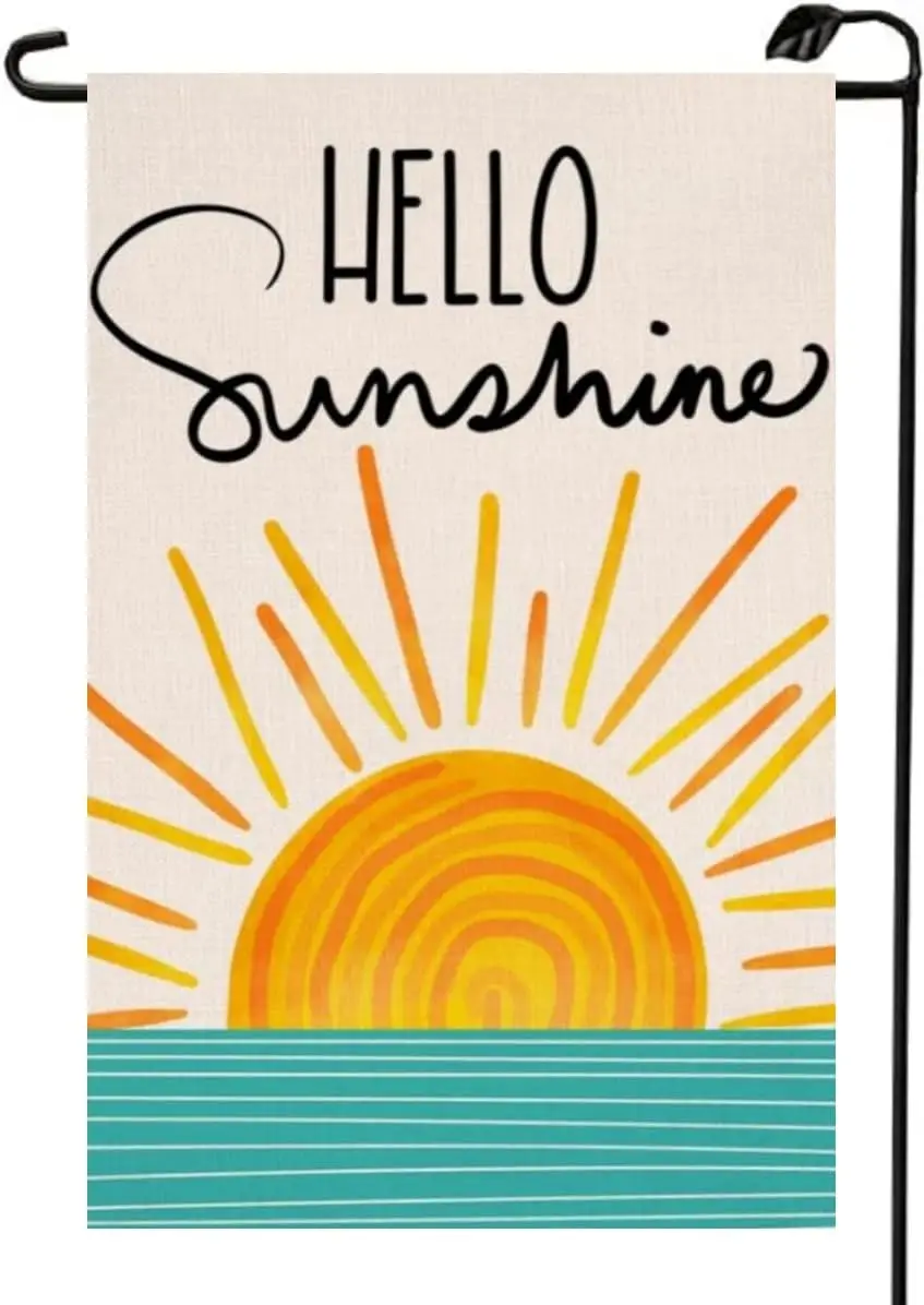 

Летний Садовый флаг Hello Sunshine, 12x18 дюймов, двухсторонний, маленький, из мешковины, с рисунком солнца и моря, внешнее искусственное украшение XJ07