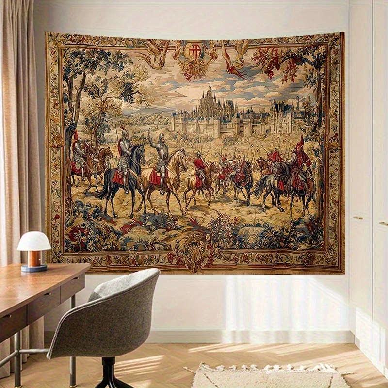 VIKAMA Medieval Knight Castle Tapestry Retro European Classical Palace Style Wall Hanging for Living Room & Homestay Decor