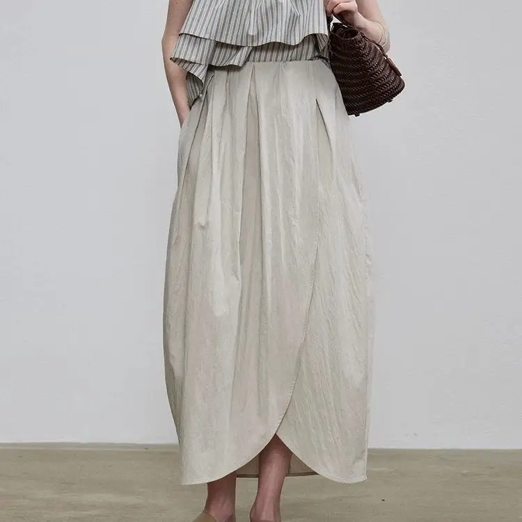 

Texture Slit Asymmetrical Bud Skirt Cotton Feeling Pendulum Casual Skirt Spring and Summer