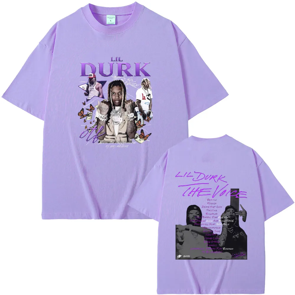 Camiseta de rapero Lil Durk para hombre y mujer, camisa Vintage de moda de Hip Hop, cuello redondo, de gran tamaño, 100% de algodón, informal, de