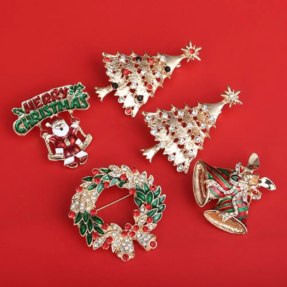الكورية نمط المينا حجر الراين دبابيس سانتا كلوز إكليل عيد الميلاد بروش الملابس والاكسسوارات طوق دبوس شجرة عيد الميلاد بروش