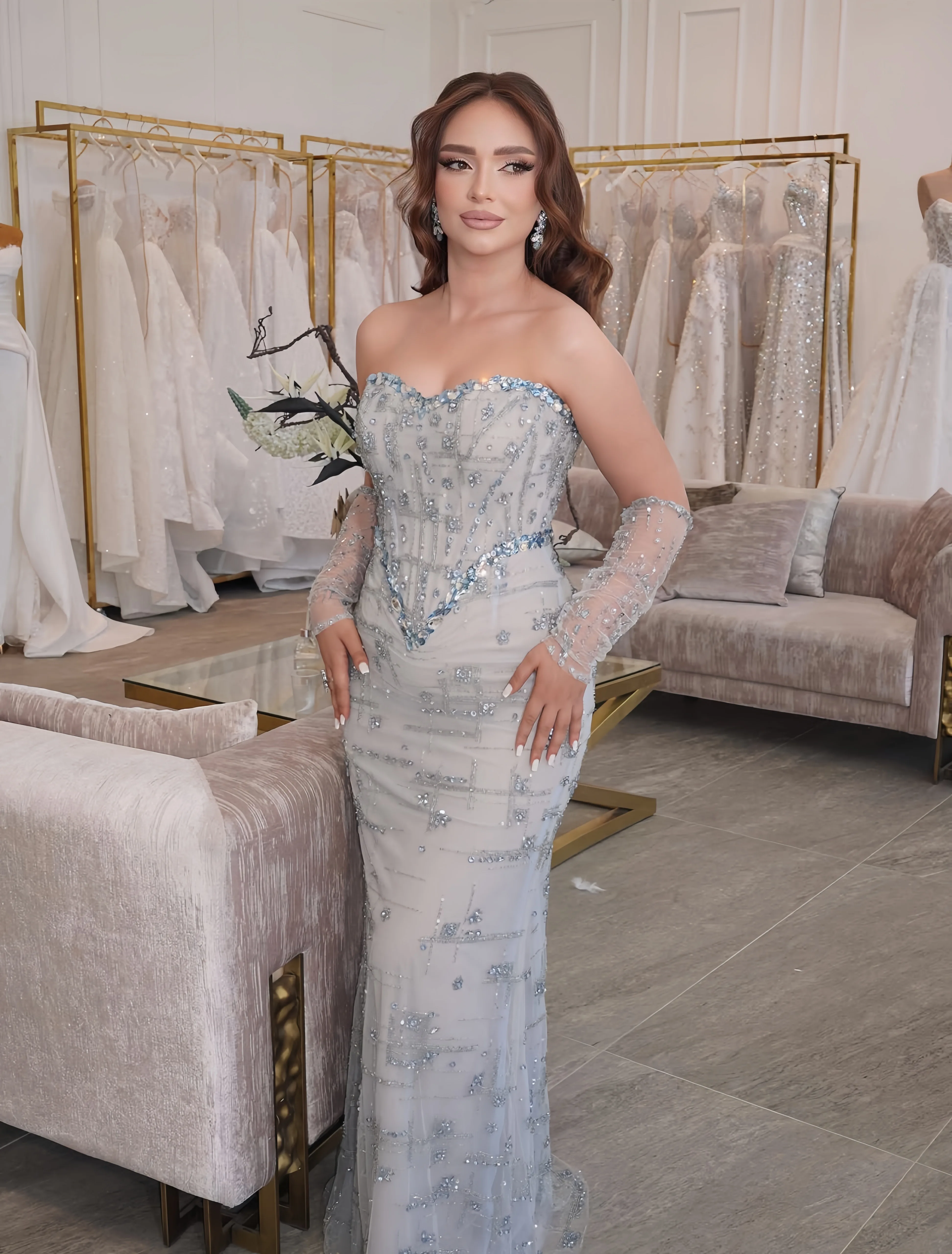 فساتين سهرة فاخرة ذات ياقة حلوة بدون أكمام وياقة حورية البحر أنيقة للمناسبات الخاصة فساتين حفل