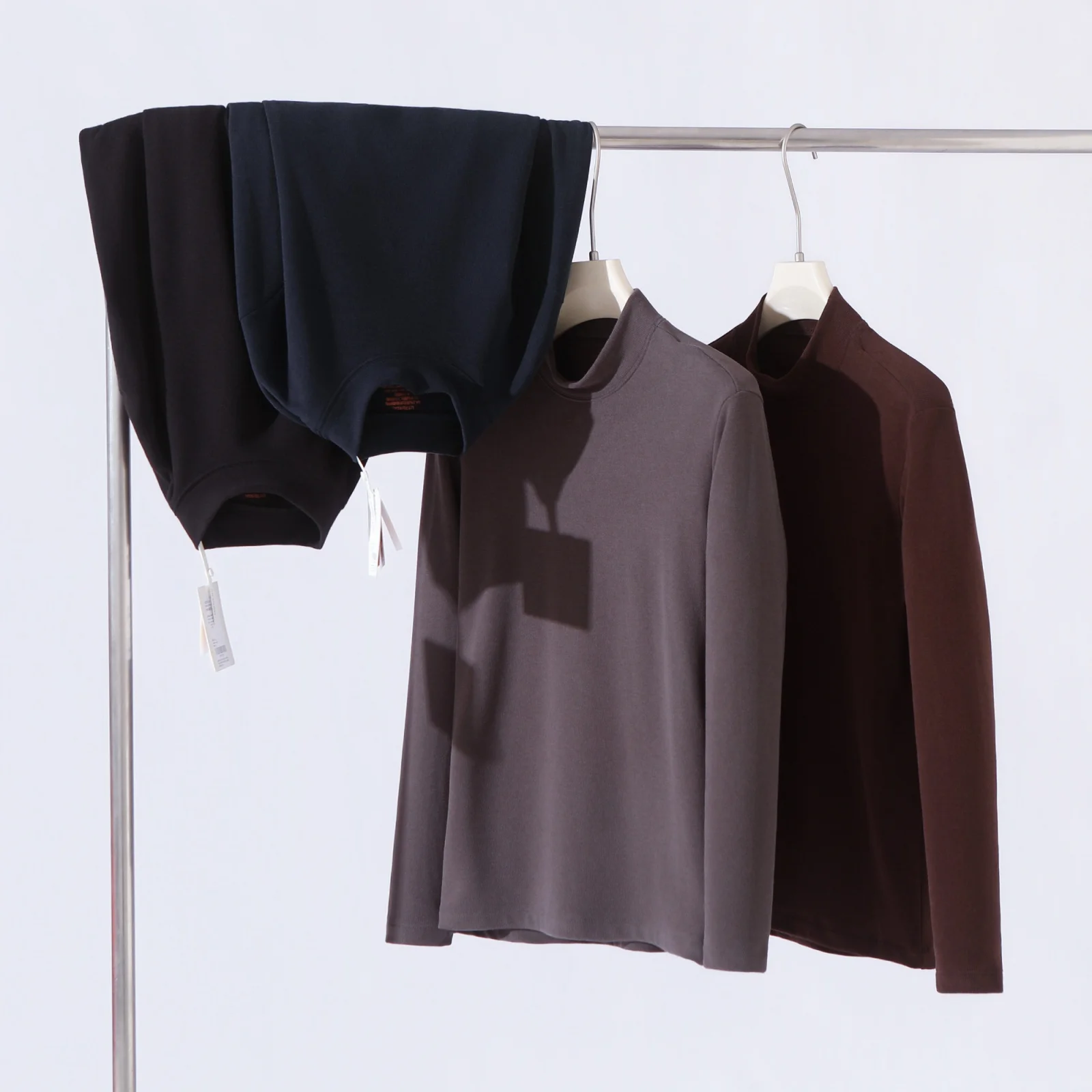 Black Tech Self-Heating Skin-Friendly Warm Autumn Winter Men's  Color Versatile Half High Neck German Velvet Base T-Shirt