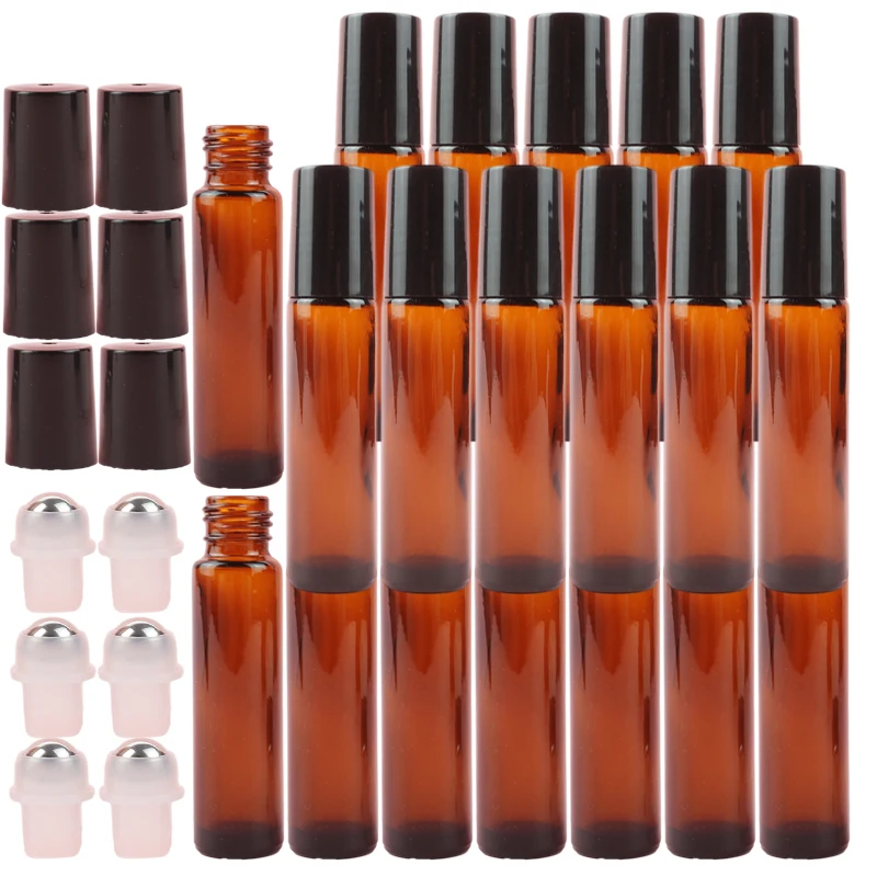 

50Pcs/Sets 10ml Amber Empty Refillable Roll On Bottles For Essential Oils Deodorant Containers With Stainless Steel Roller Ball