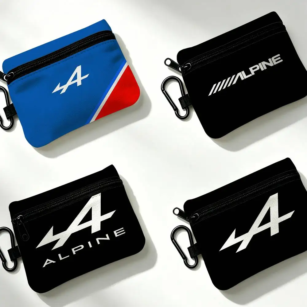A-Alpine Racing-Sports White Oxford Cloth Zipper Coin Purse Lightweight Hanging Key Pouch Card Holder For Daily Use