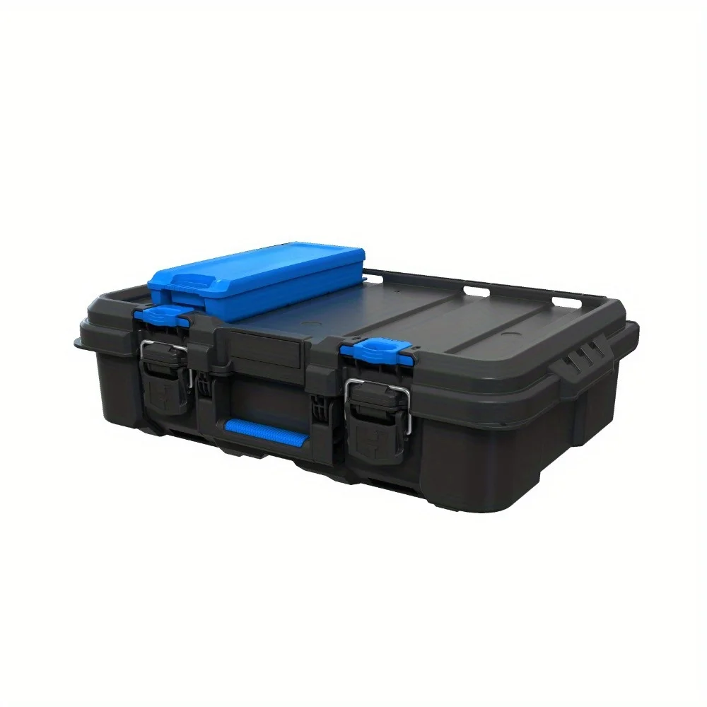 

Tool box with small blue organizer and dividers, stackable tool box, suitable for storing various tools and parts accessories