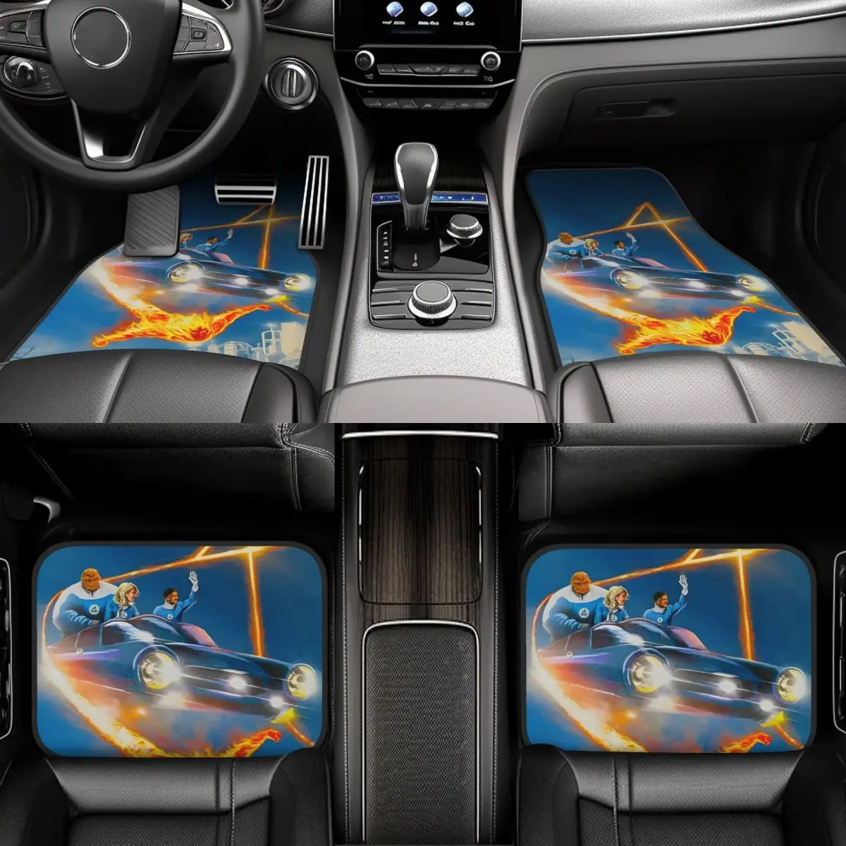 The Fantastic Four: First Steps Universal Fit Car Floor Mats Cute 2025 New Movie Car Carpet Mat 4 قطع مع دعم مضاد للانزلاق