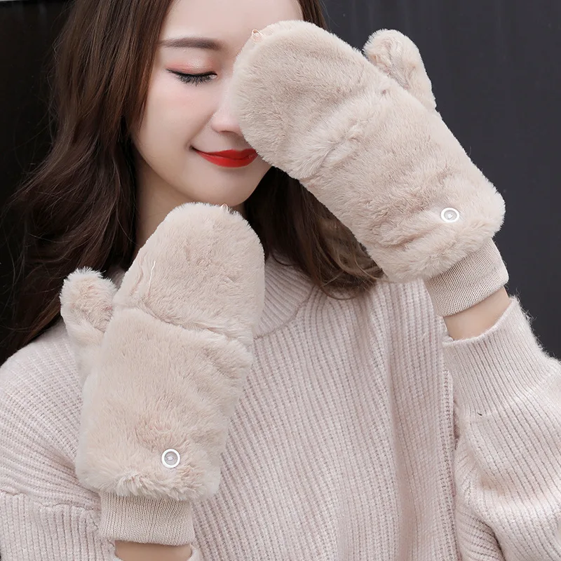 Women's Winter Gloves Thermal Fleece Lined Touchscreen Convertible Mittens Detachable Finger Cap  Wrist Strap Cycling Outdoor
