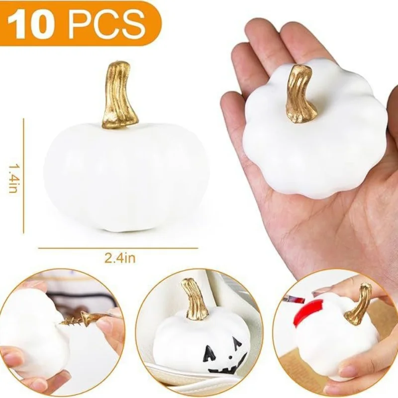 10pcs White Artificial Pumpkins, Suitable for DIY Decorations/paintable Pumpkins for Farmhouse Harvest Thanksgiving Mantel Table