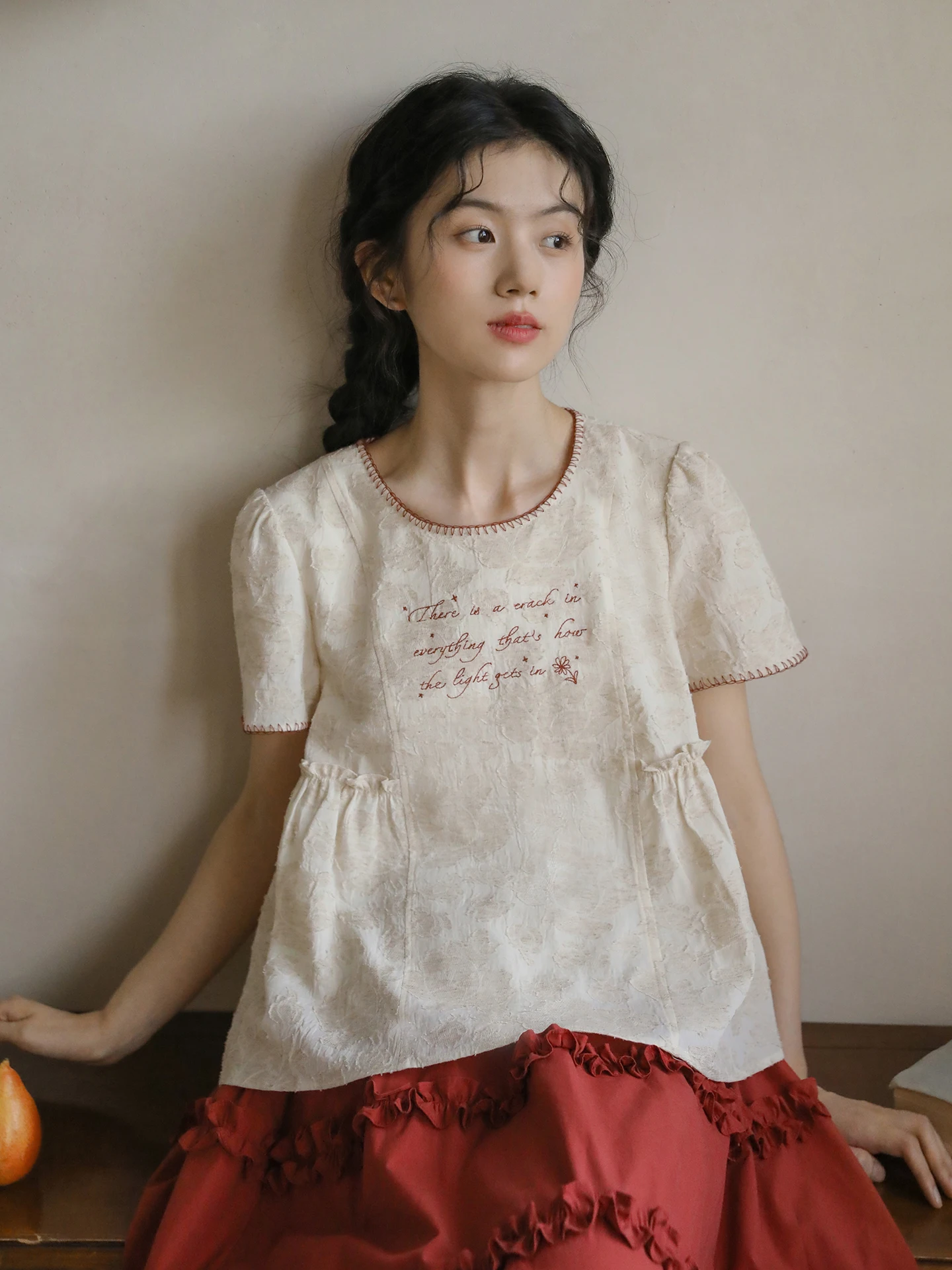 

Nesoulum Oversized Cotton Linen Doll irt Women Summer Loose Top Embroidered Floral Design Retro Artistic Sle