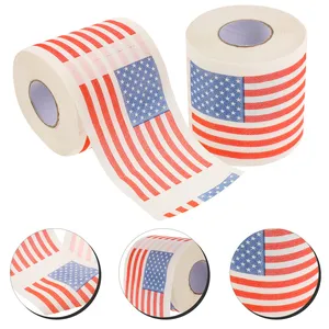 2 Rolls American Flag Toilet Paper Roll Multipurpose Tissue Paper for Bathroom Napkins Soft Embossed Printed Napkins