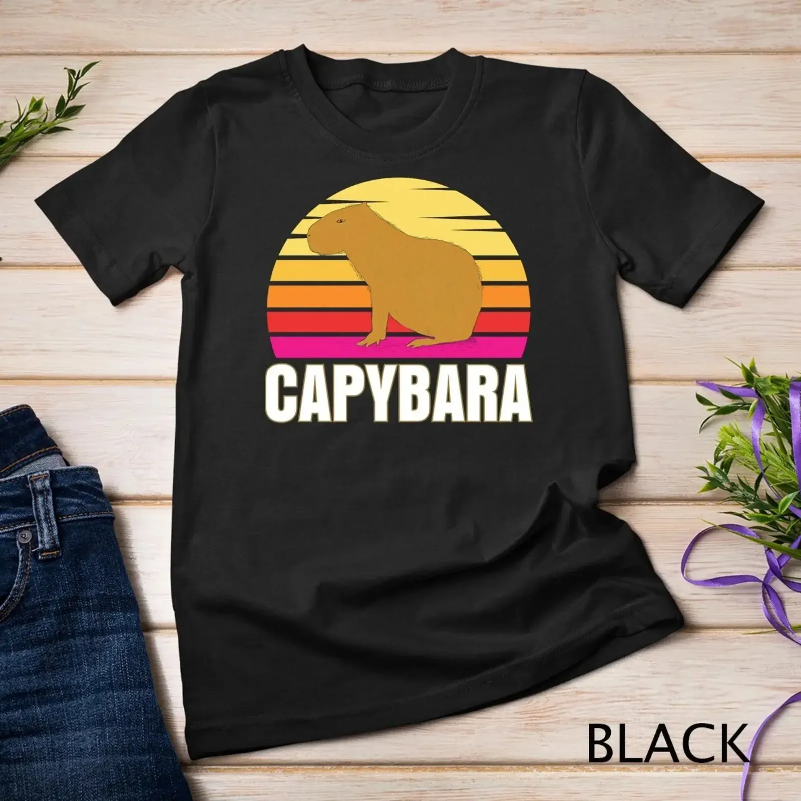 Capybara T Shirt Lovers Rodent Pet Animal Sunset  vintage Washed Stylish fashion designer clothes Casual Versatile Stretched