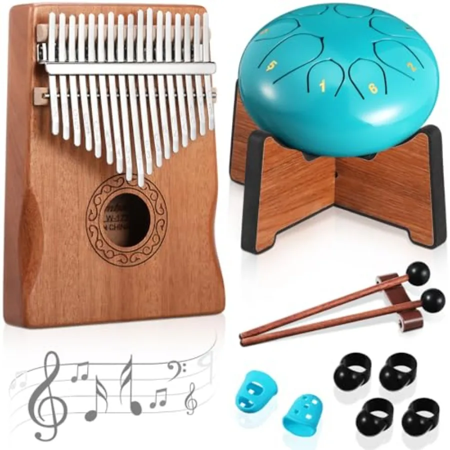 

Moss Blue 8-Note 6 Inches Steel Tongue Drum for Outdoor Garden Thumb Piano Kalimba Musical Instrument Set with 17 Keys Finger P