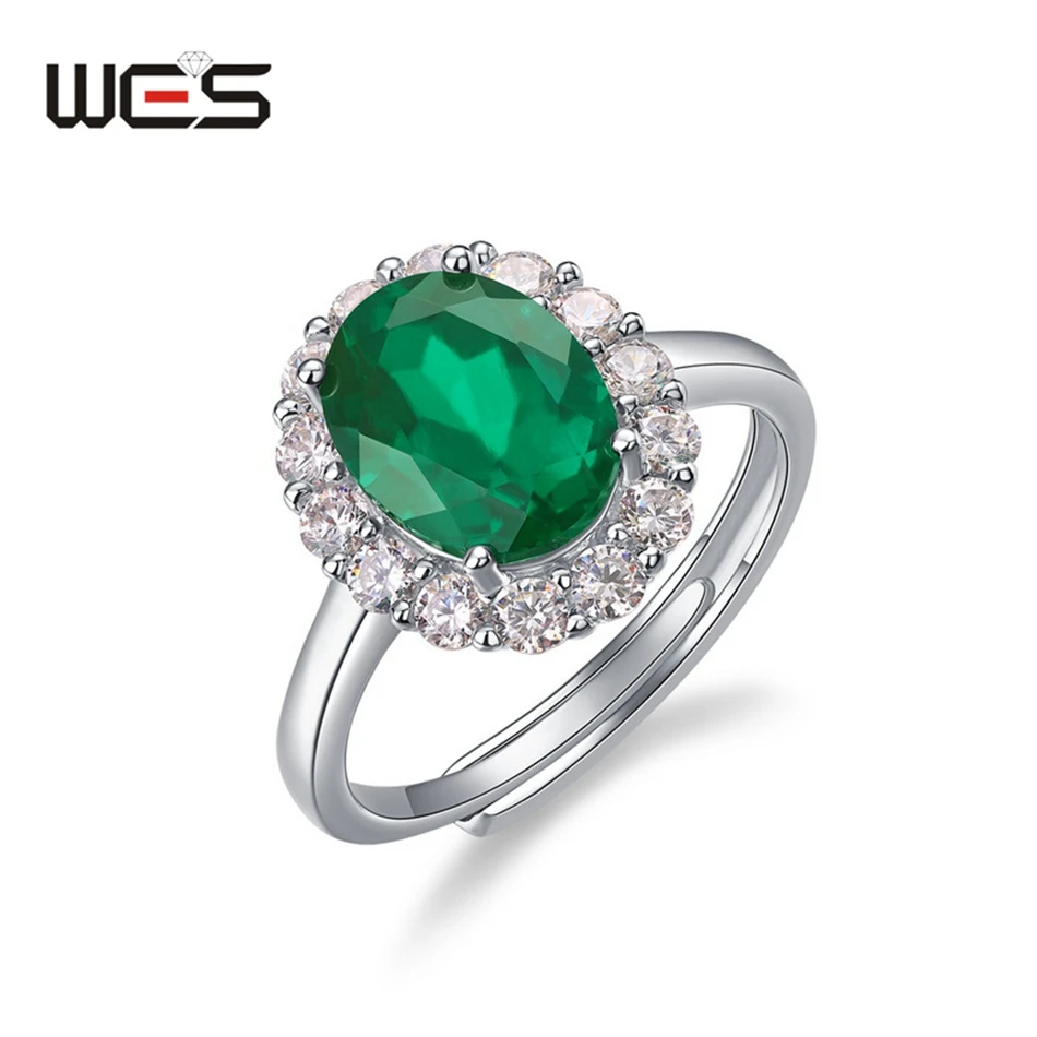 WES 925 Sterling Silver Oval Lab Created Emerald Jewelry Set for Woman May Birthstone Green Gem Certified Wedding Birthday Gift