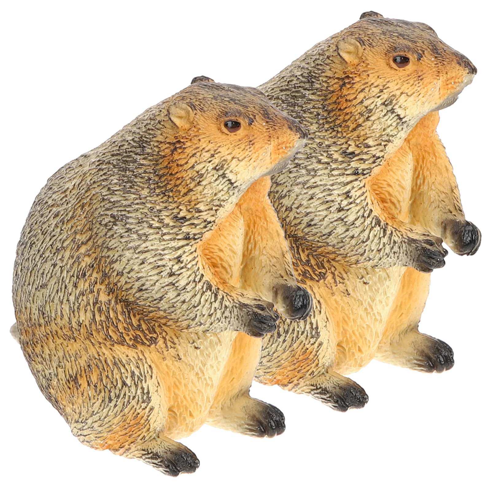 2 Pcs Animal Model Plush Toy Groundhog Decor Statue Miniature Figurine Plastic Tabletop Sculpture