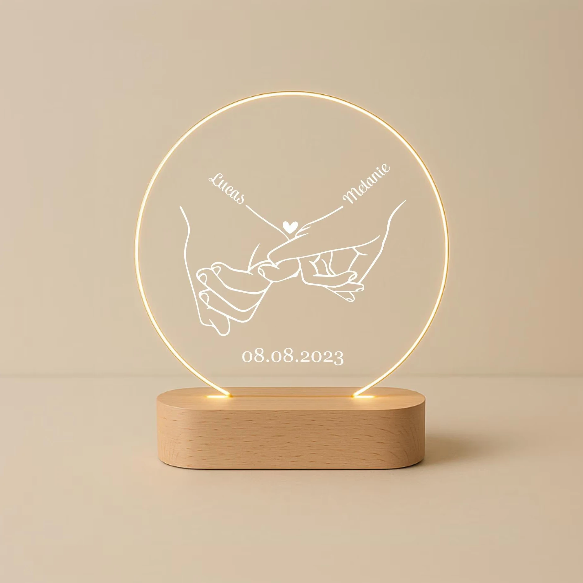 

Custom Acrylic Night Light With Personalized Name Time Unique Hand Holding Pattern Anniversary Present For Loving Partner