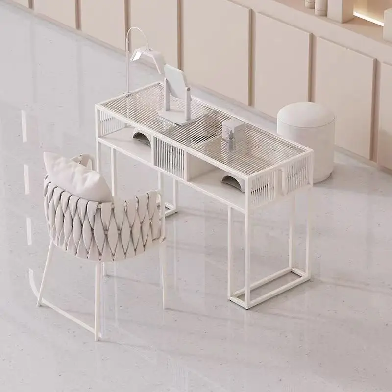 

Cream Style Nail Art Table and Chair Set Nail Salon Dedicated Table and Chair Combination Glass Nail Table Single Double