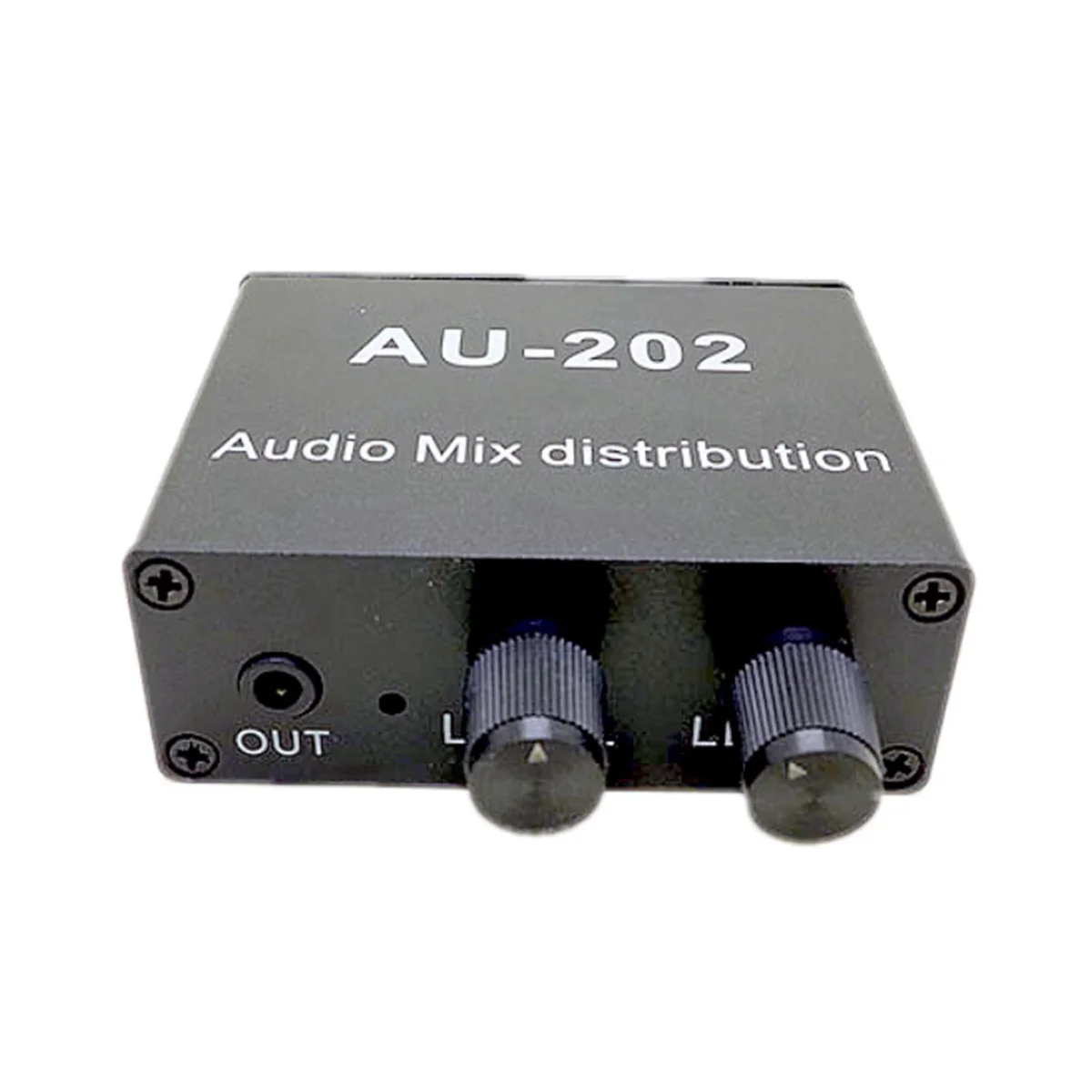 AU-202 2 Input 2 Output Stereo Mixer Audio Distributor for Headphone External Power AMP Volume Alone Control