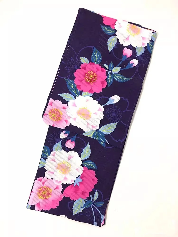 

Japan Style Women Cotton Traditional Kimono Floral Prints Formal Yukata Photography Vintage Long Dress Cos Costume