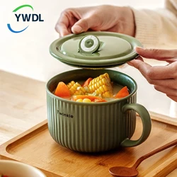 YWDL European Striped Instant Noodle Bowl With Handle Ceramic Kitchen Tableware Bowl For Salad Soup Fruit Pasta Microwave Safe