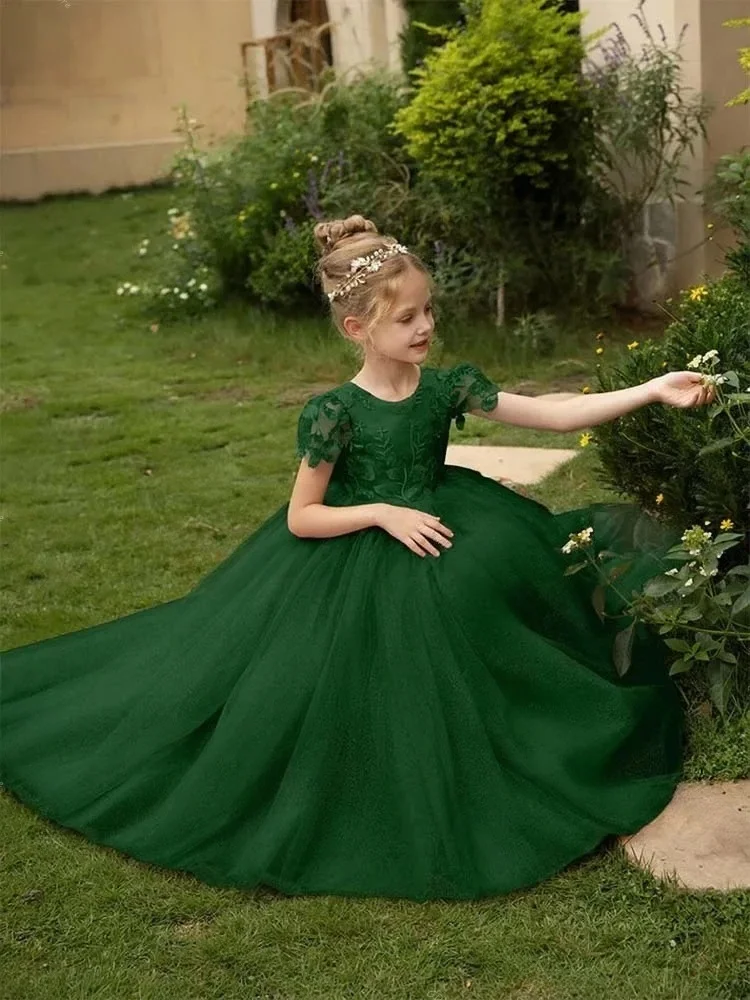 custom-light-luxury-women's-wedding-guest-dress-girls-lace-long-gown-with-cap-sleeve-bow-tulle-for-birthday-party-pageant
