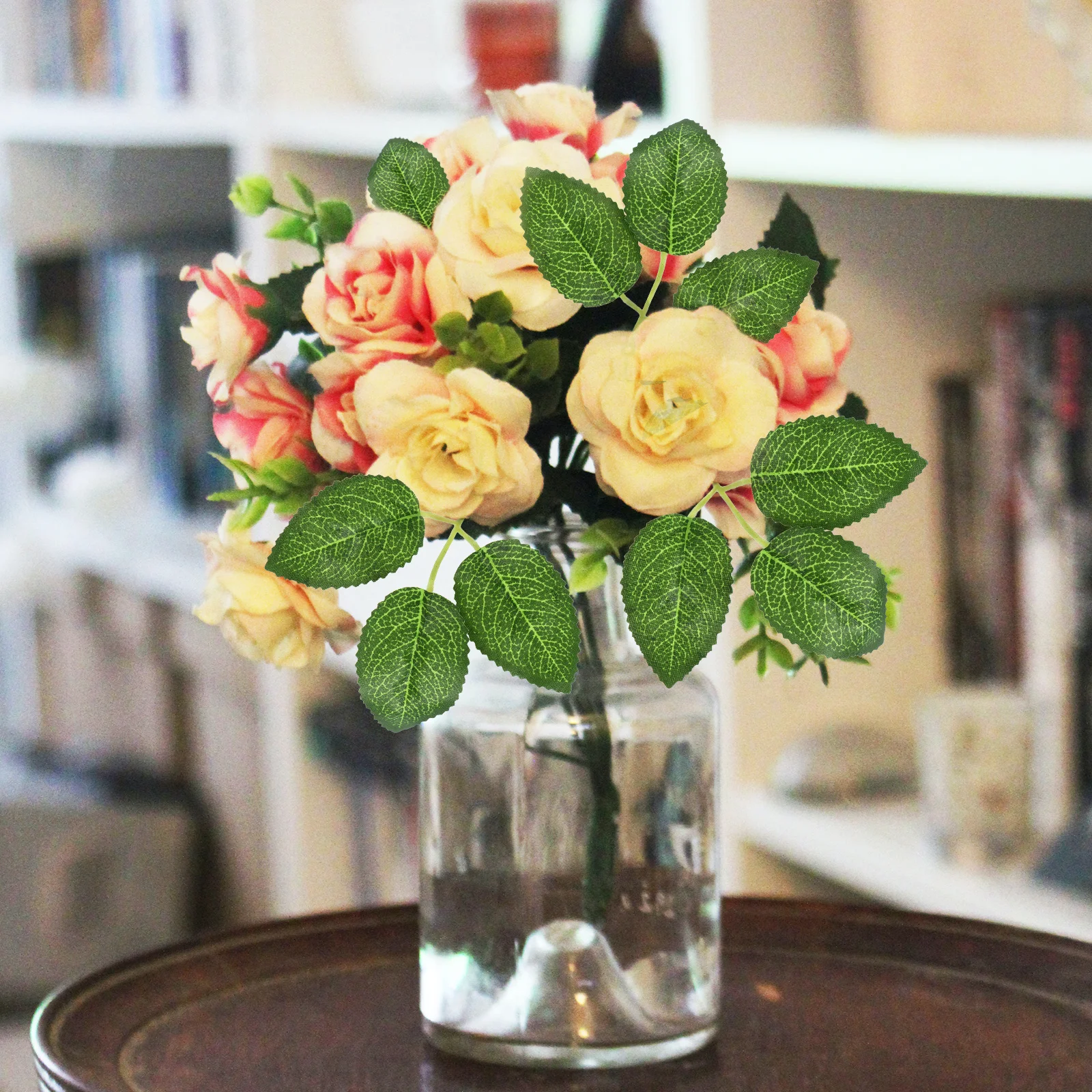 

100Pcs Simulation Rose Leaves Artificial Decorative Fake Leaf Ornament Realistic Plant Leaf Adornment for Home and Photo
