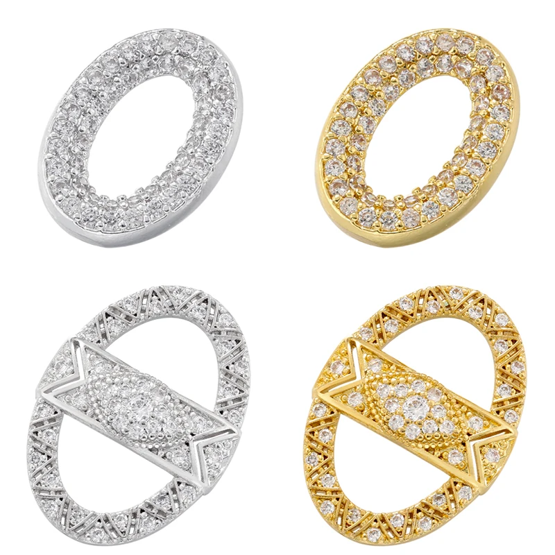 ZHUKOU Gold color connector for women DIY handmade jewelry simple Cubic Zirconia Oval connctor hooks accessories materials VS534