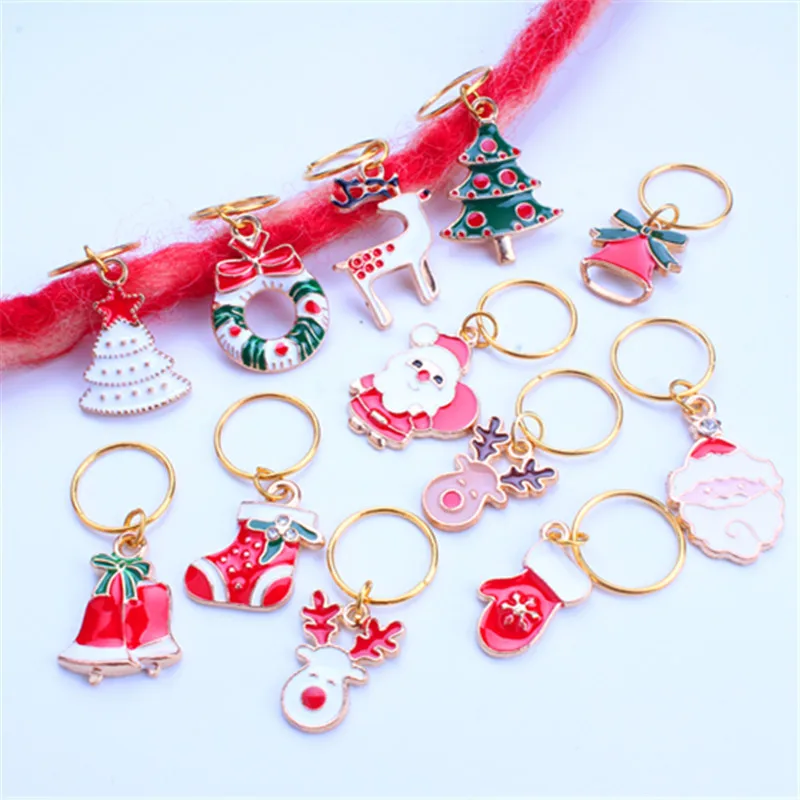 12Pcs Snowman Christmas Tree Braided Hair Rings-Unique Headdress Dreadlock Hair Clips Hair Accessories Loc Hair Jewelry Braids