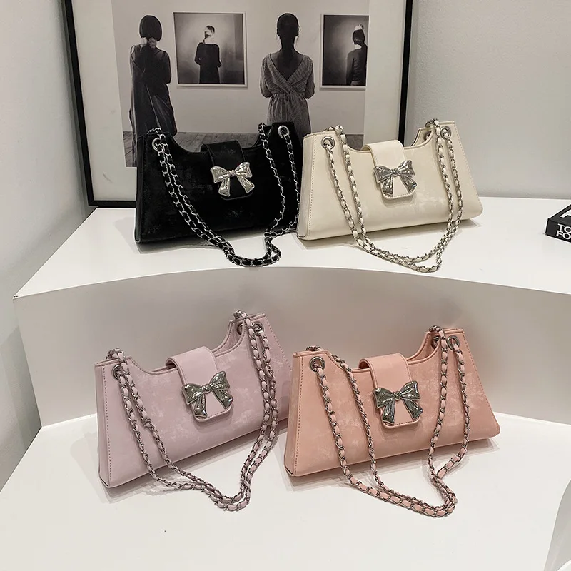 

Сумка на цепочке с бантом 2025 года — многосторонняя сумочка через плечо/плечо, женская сумка в стиле ретро