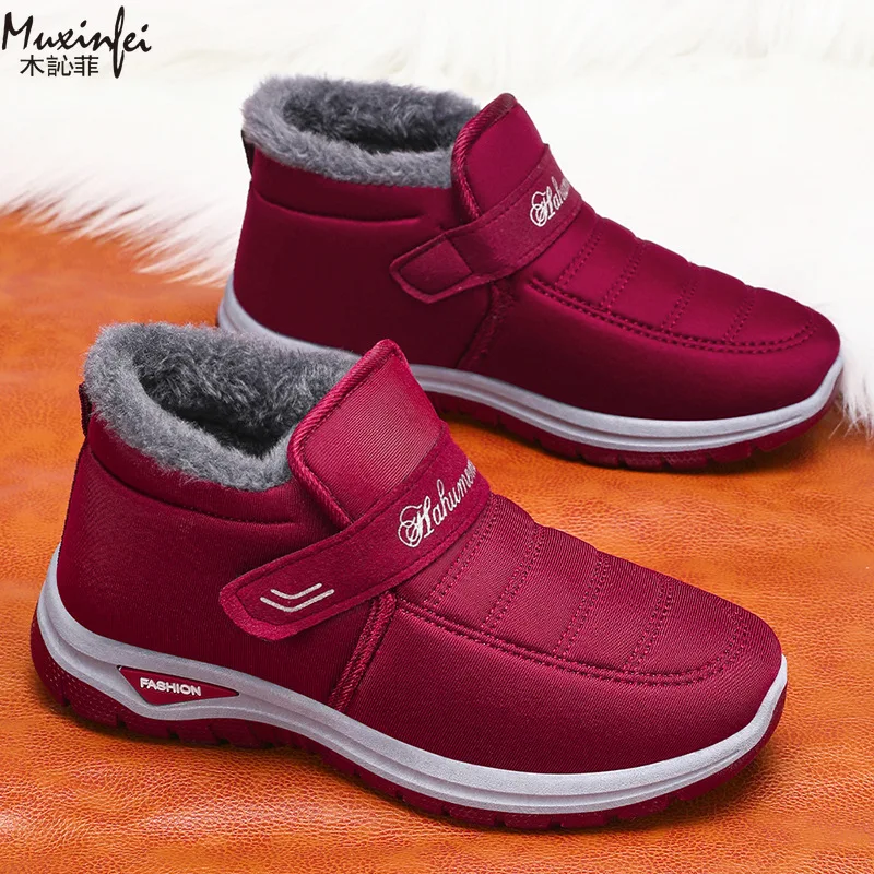 2025 Winter new women's cotton shoes with Velcro and plush thick short boots for warmth, outdoor snow boots, cotton shoes